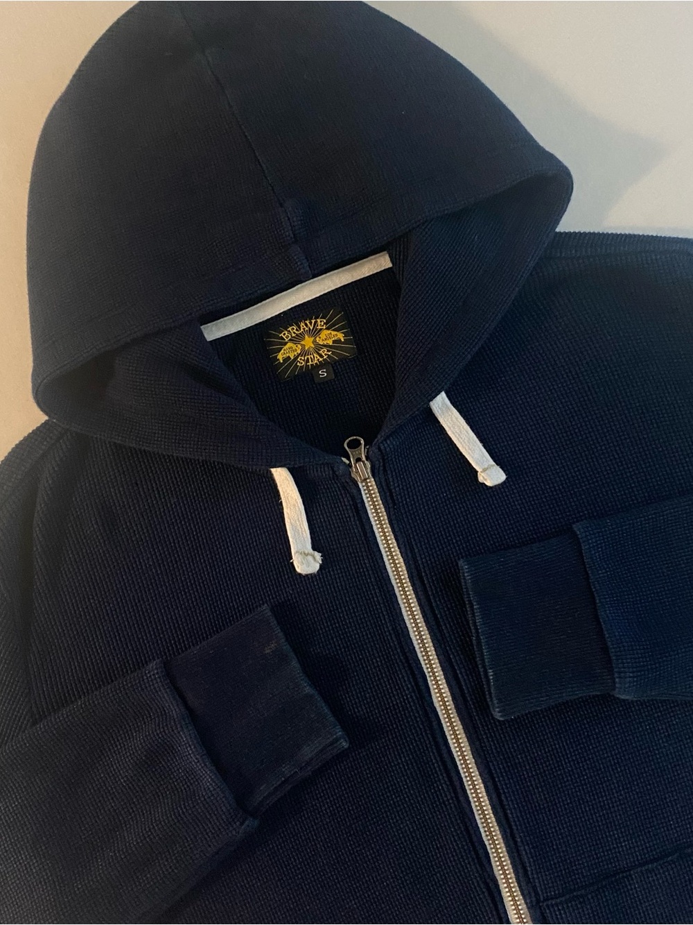 Brave Star Hoodie Men S LOOSE USA MADE Waffle Knit Thermal Full Zip Sweatshirt